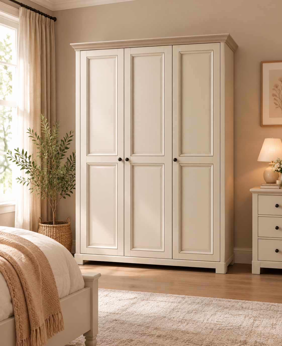 Armoire 3 portes beige 150 x 60 x 210 cm en MDF rectangulaire