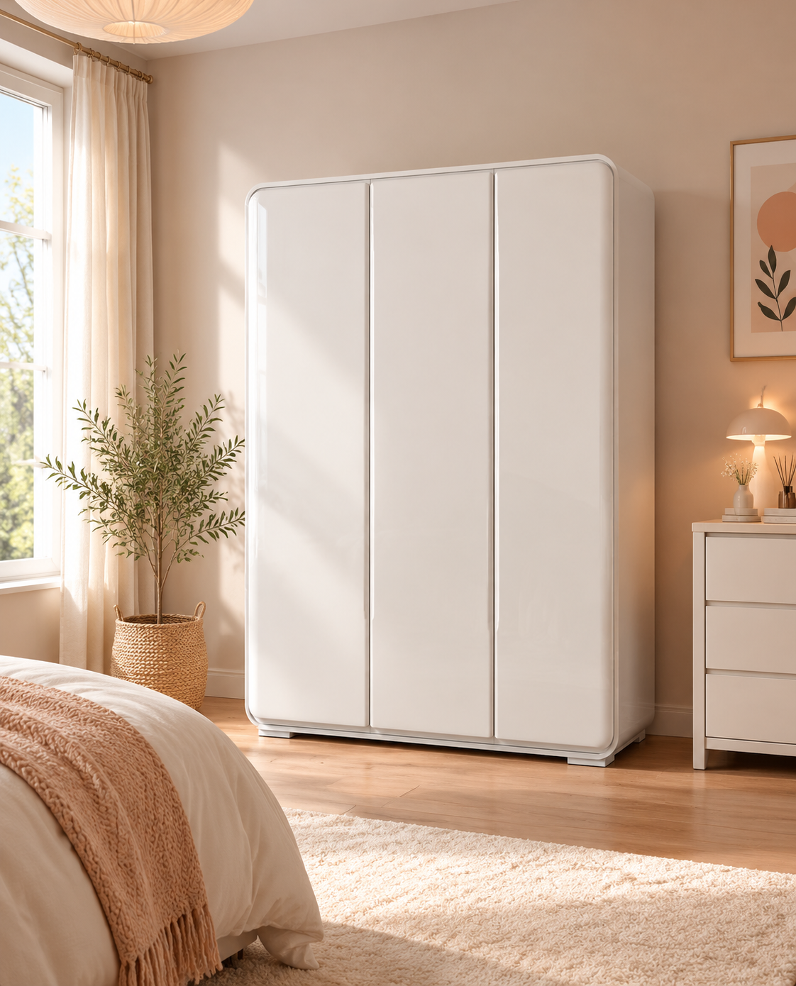 Armoire de chambre 3 portes battantes blanche 150 x 60 x 200 cm en panneaux MDF mélaminés rectangulaire