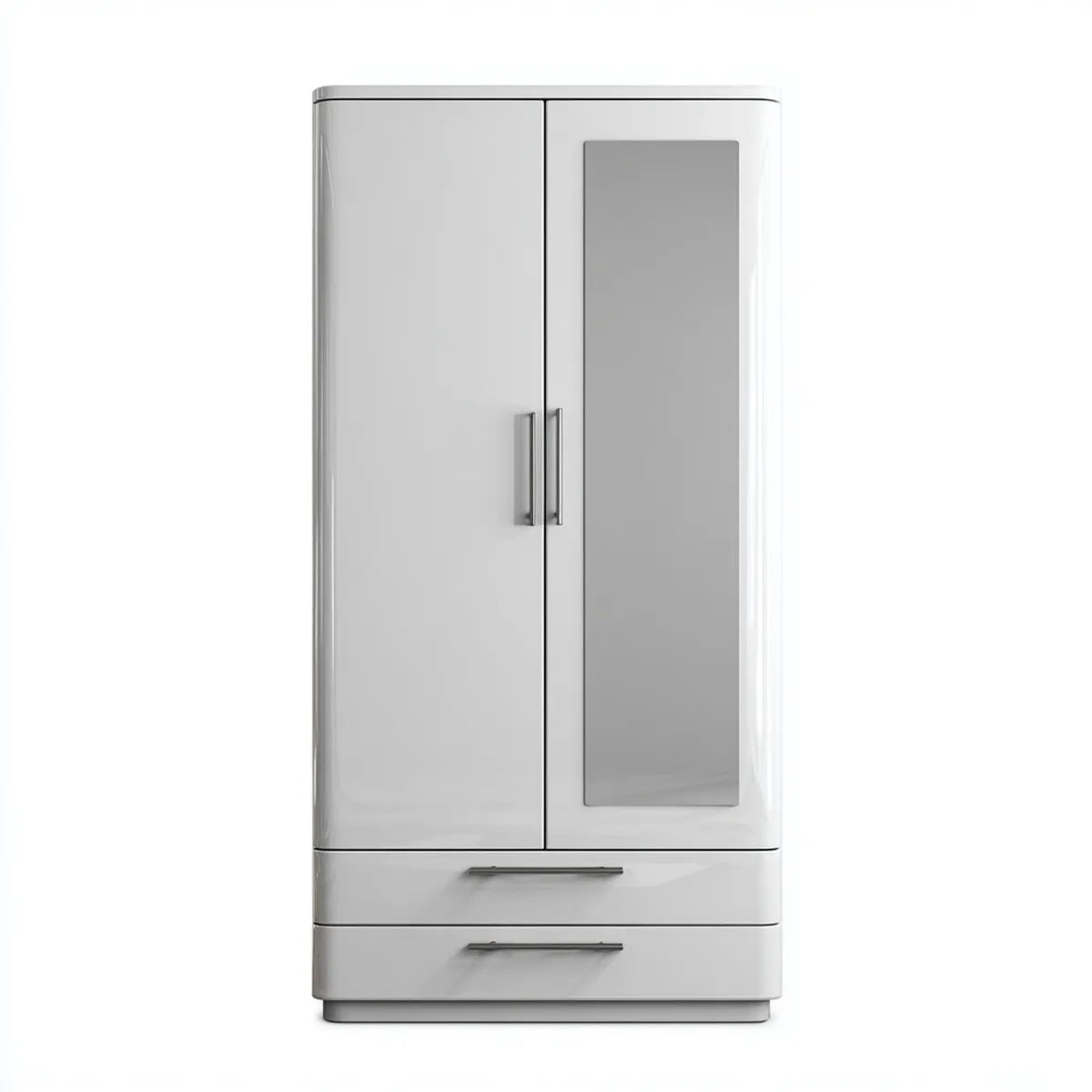 Armoire de chambre 2 portes 2 tiroirs blanche brillante avec miroir 80 x 52 x 180 cm en panneaux MDF rectangulaire