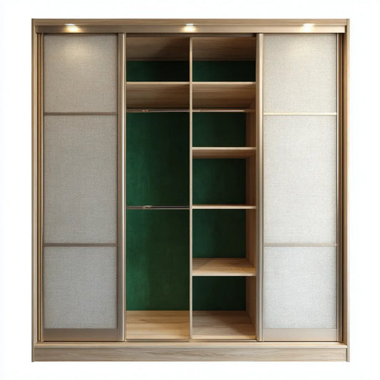 Armoire penderie à 2 portes coulissantes beige et vert 180 x 60 x 200 cm panneaux de particules mélaminés verre dépoli rectangulaire