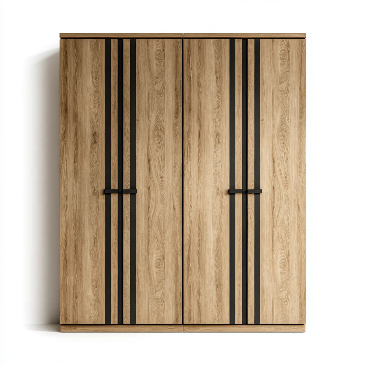 Armoire 4 portes chêne naturel et noir 200 x 60 x 200 cm en panneaux de particules mélaminés rectangulaire