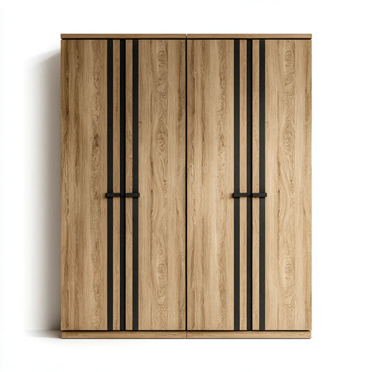 Armoire 4 portes chêne naturel et noir 200 x 60 x 200 cm en panneaux de particules mélaminés rectangulaire