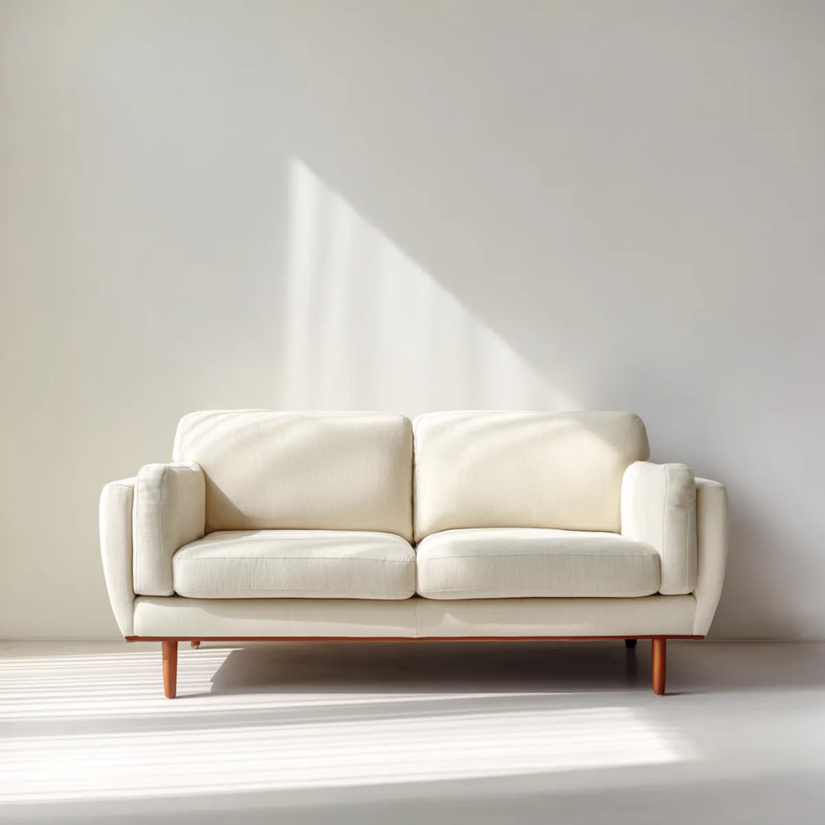 Canapé 2 places crème en polyester avec pieds en bois massif 170 x 85 x 82 cm rectangulaire