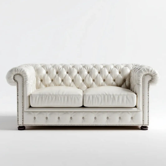 Canapé 2 places Chesterfield blanc en cuir synthétique PU 170 x 90 x 78 cm