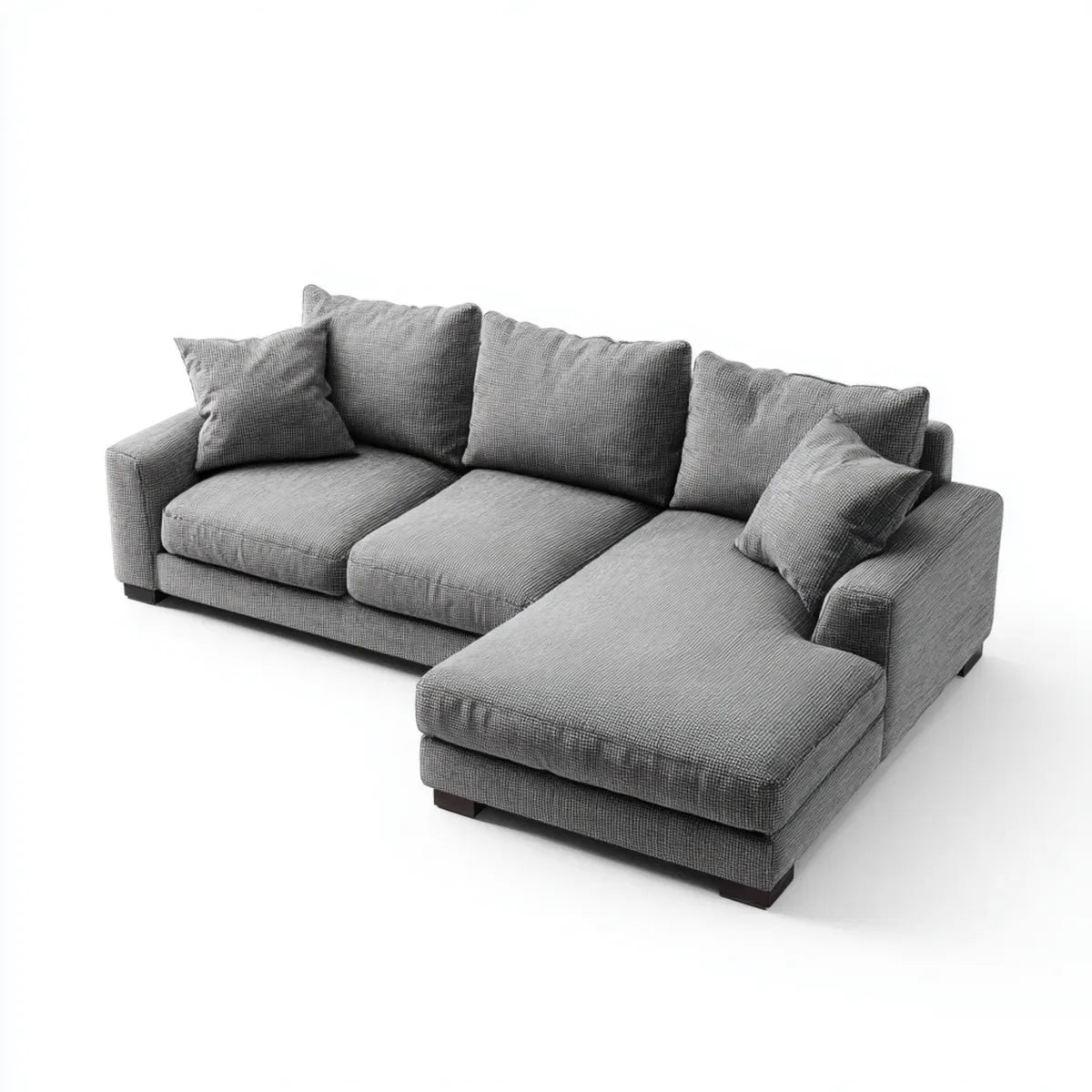 Canapé d'angle 3 places gris en polyester avec méridienne droite 260 x 170 x 85 cm