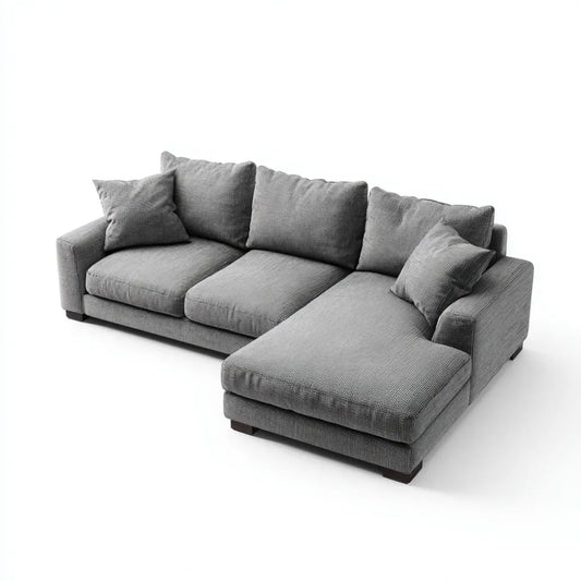 Canapé d'angle 3 places gris en polyester avec méridienne droite 260 x 170 x 85 cm