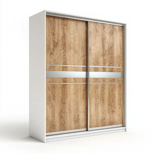 Armoire de chambre à portes coulissantes blanc et chêne 180 x 60 x 200 cm en panneaux de particules mélaminés rectangulaire