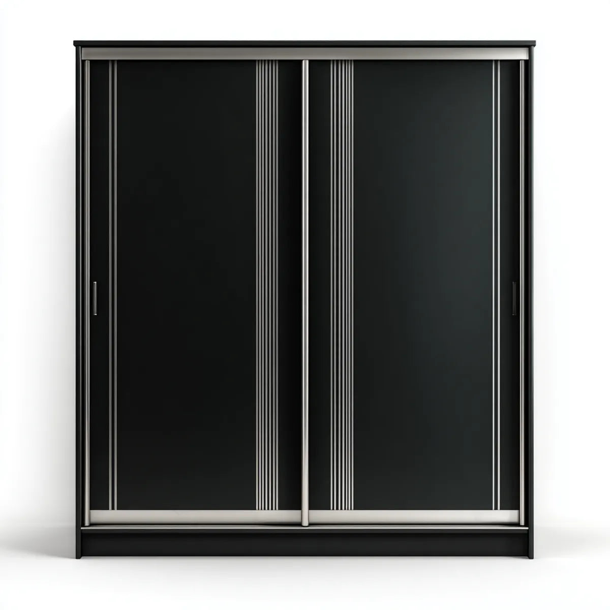 Armoire à portes coulissantes noire et argentée 200 x 60 x 200 cm en panneaux de particules mélaminés rectangulaire