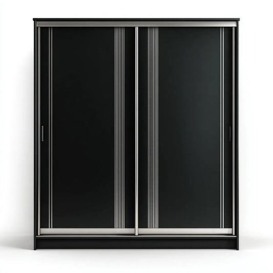 Armoire à portes coulissantes noire et argentée 200 x 60 x 200 cm en panneaux de particules mélaminés rectangulaire