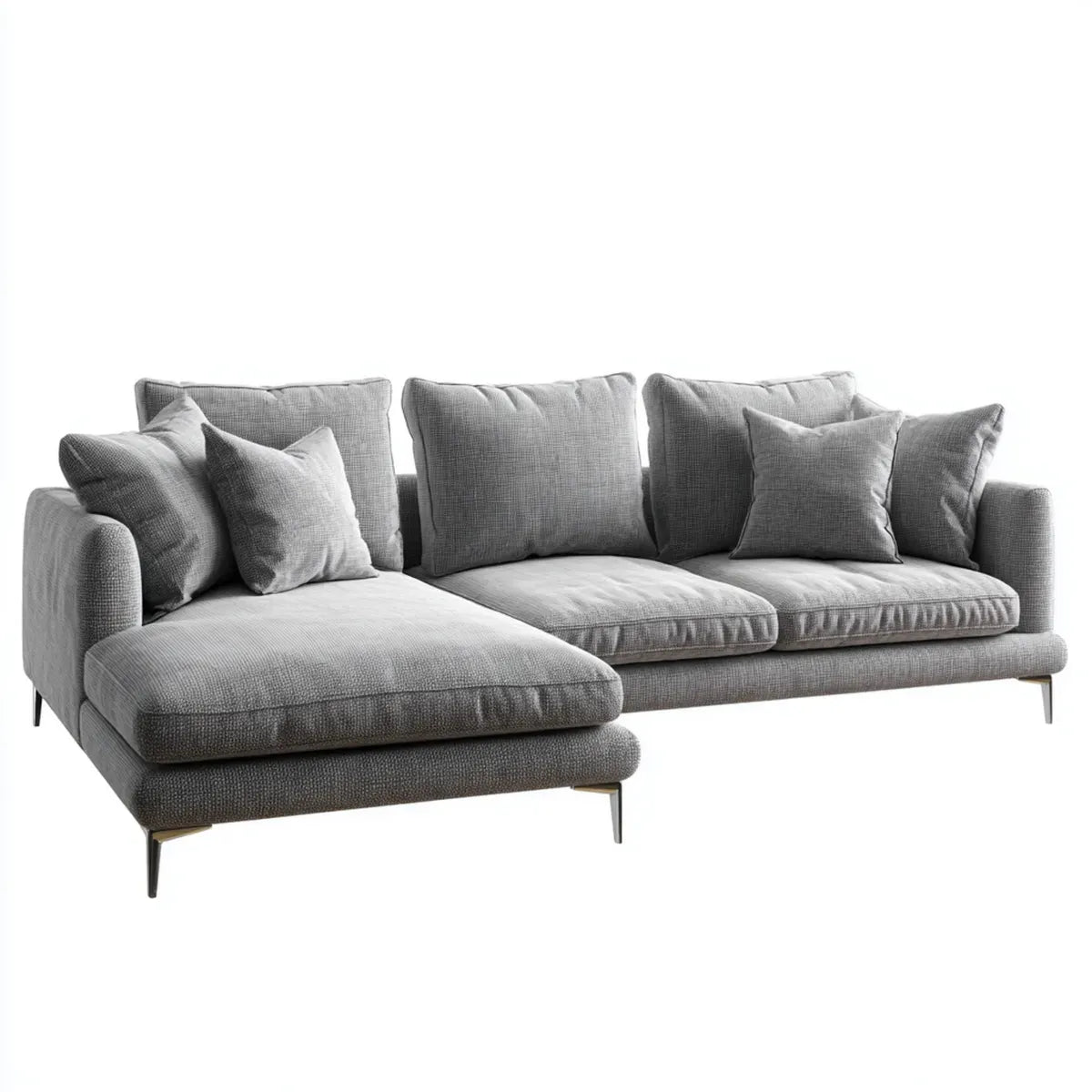 Canapé d’angle gauche 3 places gris en polyester avec méridienne 260 x 160 x 85 cm