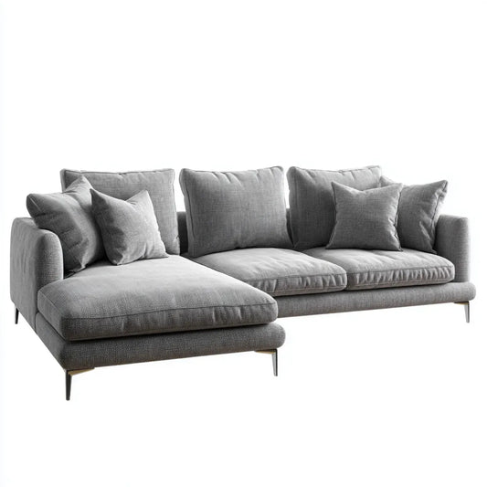 Canapé d’angle gauche 3 places gris en polyester avec méridienne 260 x 160 x 85 cm