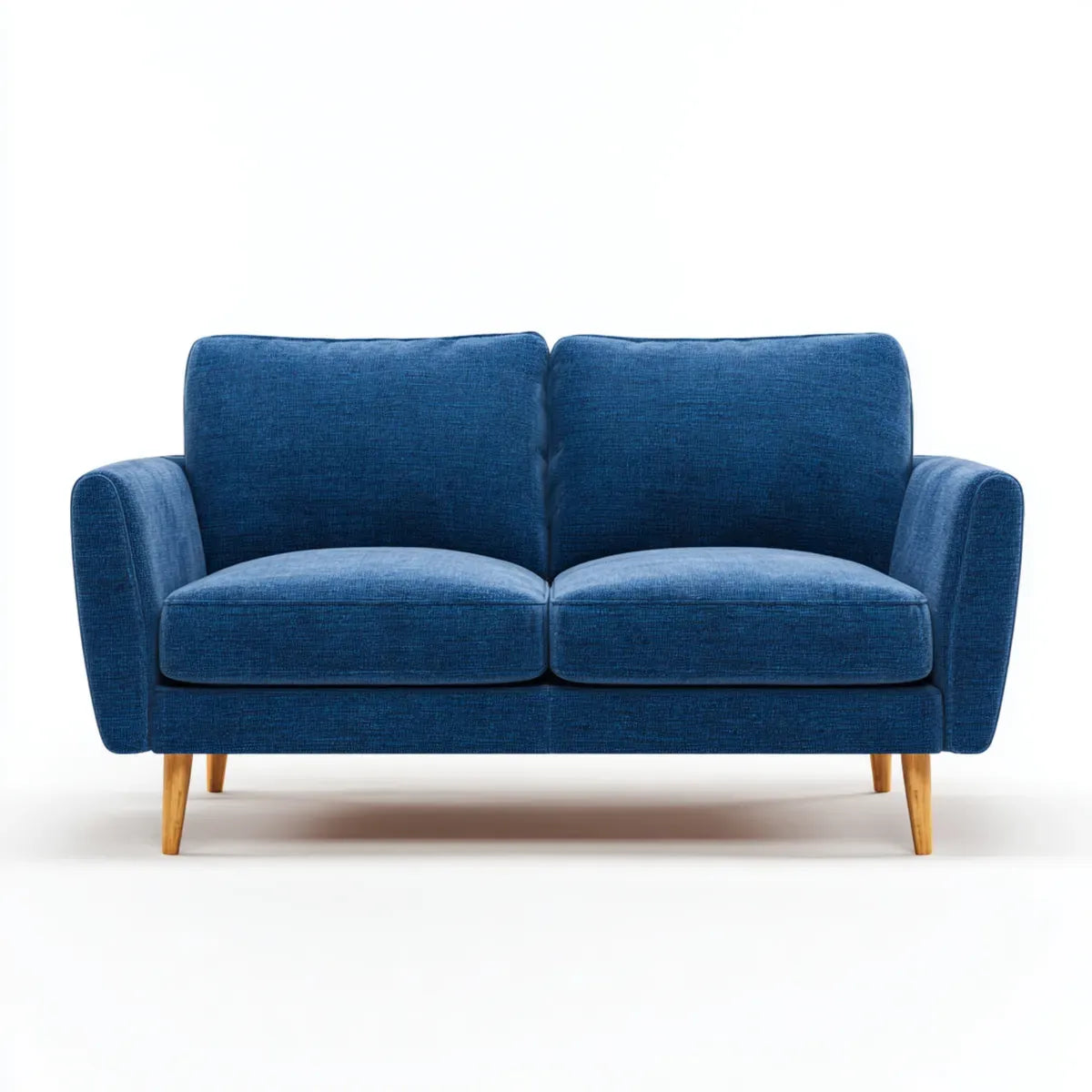 Canapé 2 places bleu en polyester avec pieds en bois massif forme droite 160 x 82 x 86 cm