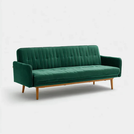 Canapé 3 places vert foncé en velours polyester avec pieds en bois massif 200 x 83 x 84 cm