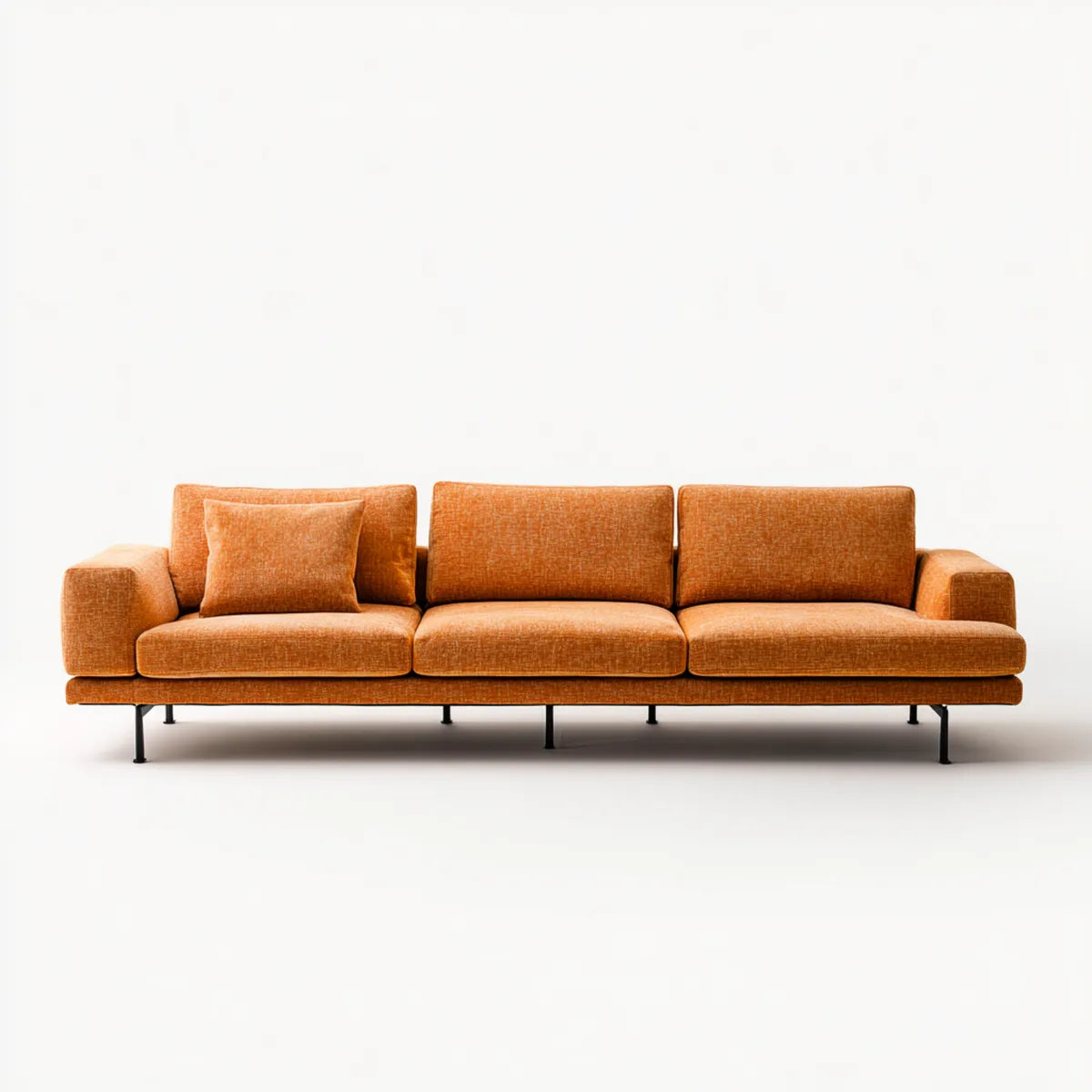 Canapé droit 3 places orange en polyester avec pieds en acier 240 x 92 x 82 cm