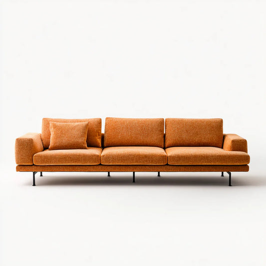 Canapé droit 3 places orange en polyester avec pieds en acier 240 x 92 x 82 cm